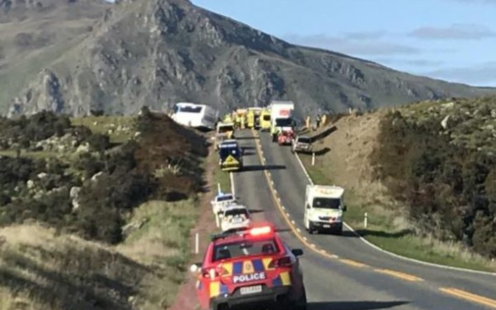 The scene after a crash between a car and bus south of Kingston. Photo: Daisy Hudson