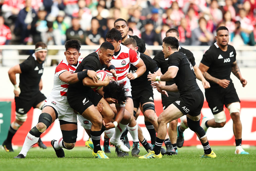 Ngani Laumape on the charge for the All Blacks against Japan in Tokyo earlier this month. Photo:...