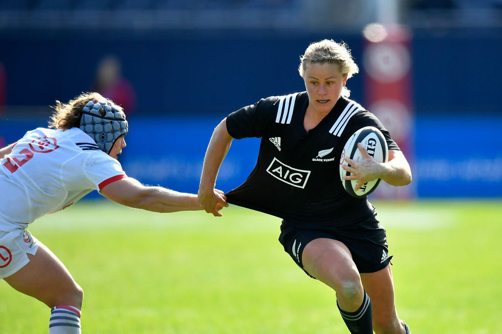 Chelsea Alley runs the ball up for the Black Ferns against the USA at Soldier Field. Photo / Getty
