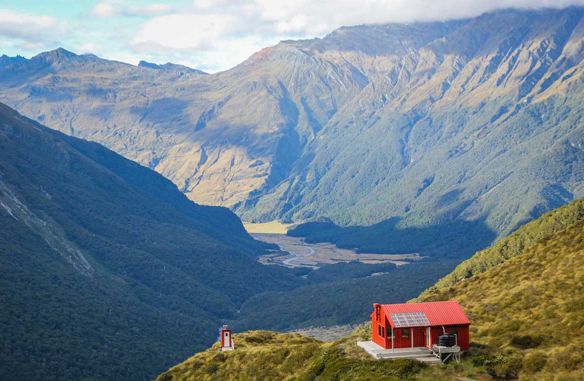 Liverpool Hut above the Matukituki Valley. Photo: Department of Conservation