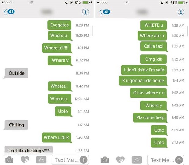 Texts show teen pleading for help throughout alleged rape.