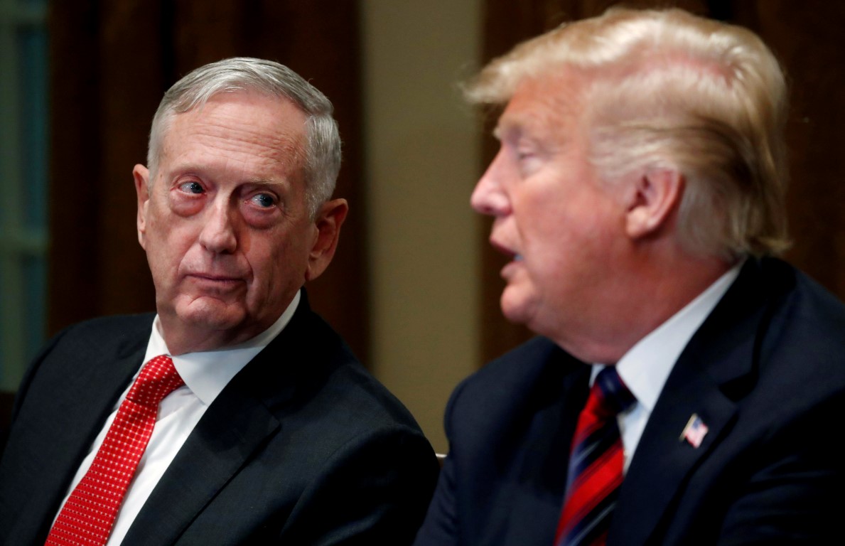 US Defense Secretary James Mattis (L) with President Donald Trump. Photo: Reuters