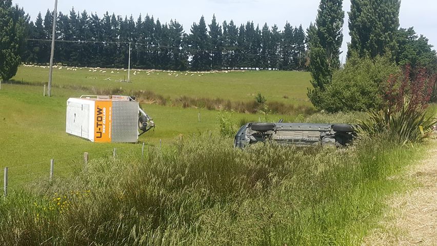 A car rolled in SH1 near Waihola this morning. Photo: George Block