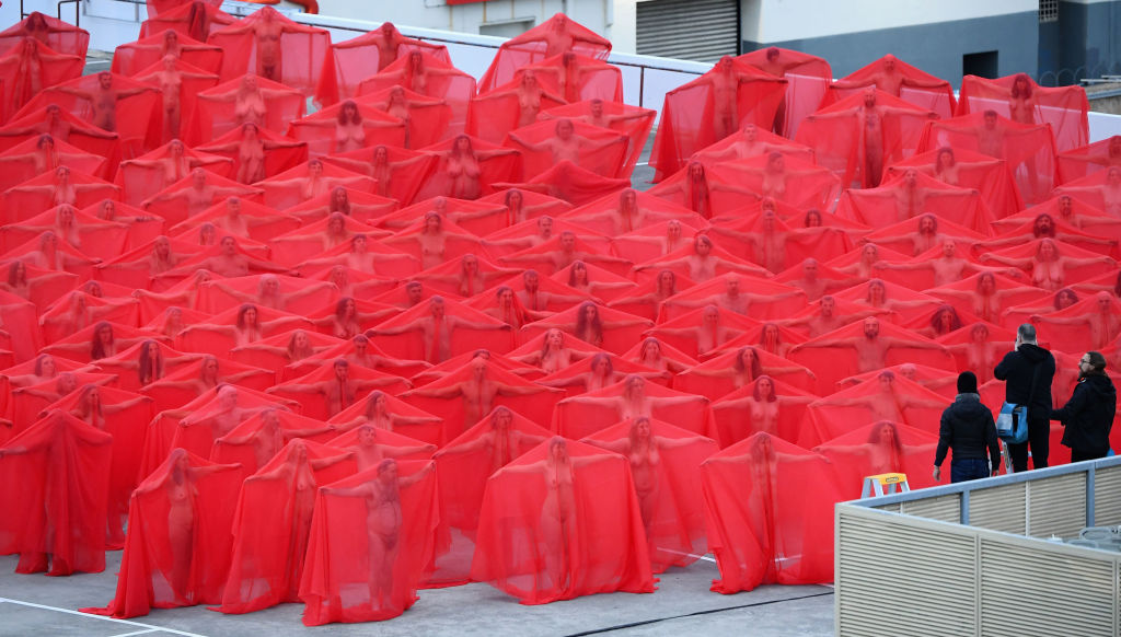 Participants pose for Spencer Tunick during the photo shoot in Melbourne in July. Photo: Getty
