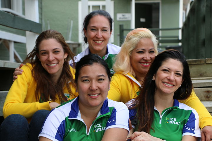 Brazil’s women’s team (L-R: Luciana Barrella, Anne Shibuya, coach Barbara Zbeetnoff, Alessandra...