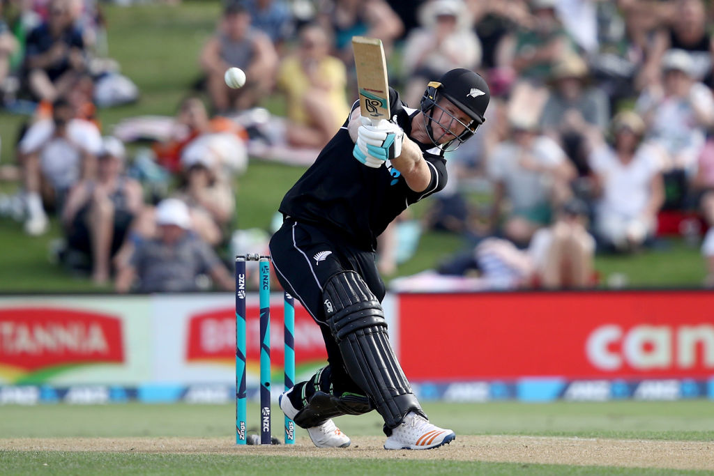 Jimmy Neesham hits out on his way to 47 not out against Sri Lanka. Photo: Getty