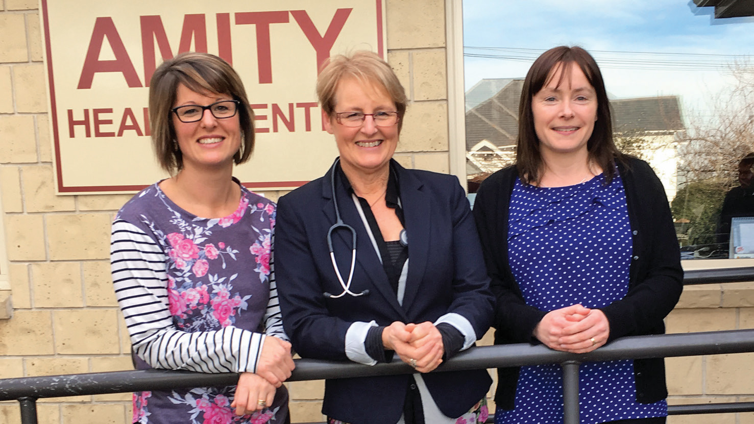 Amity Health Centre Practice Nurse Anna Boyd, Dr Susie Lawless and Practice Manager Catherine...