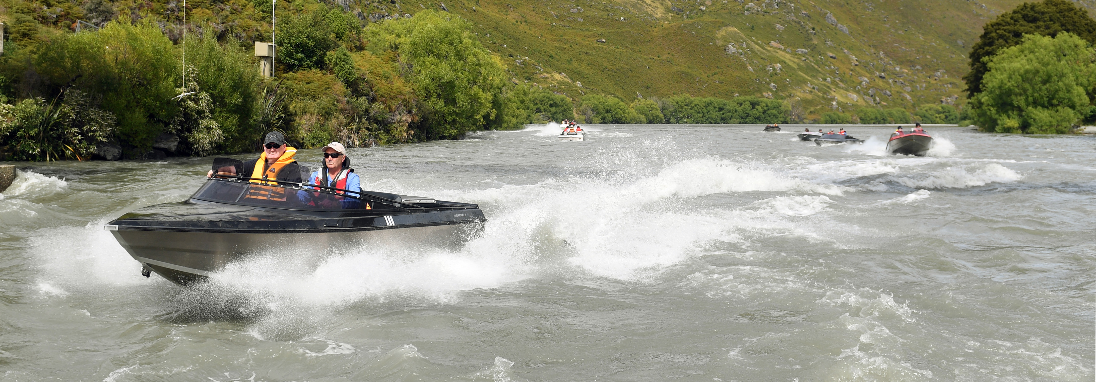 About 20 boats from the Otago Branch of Jet Boating New Zealand, pictured on the Matukituki River...