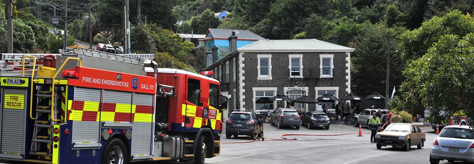 Firefighters at the scene at Carey's Bay Hotel on Wednesday afternoon. Photo: Christine O'Connor