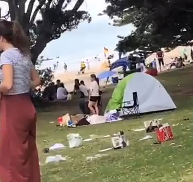 Rubbish reportedly left at Takapuna Beach by the tourists on Sunday. Photo: Supplied