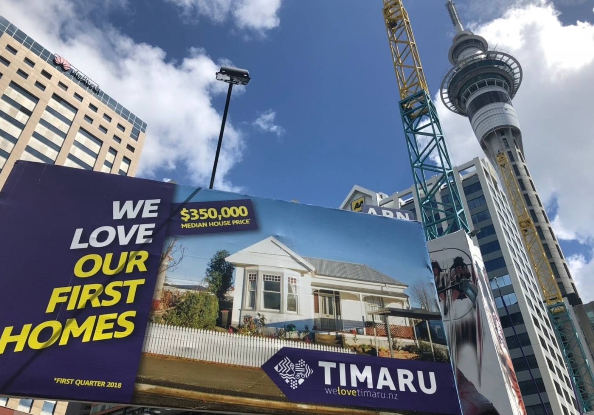 The new billboard campaign promotes cheap Timaru houses to Aucklanders. Photo: NZ Herald