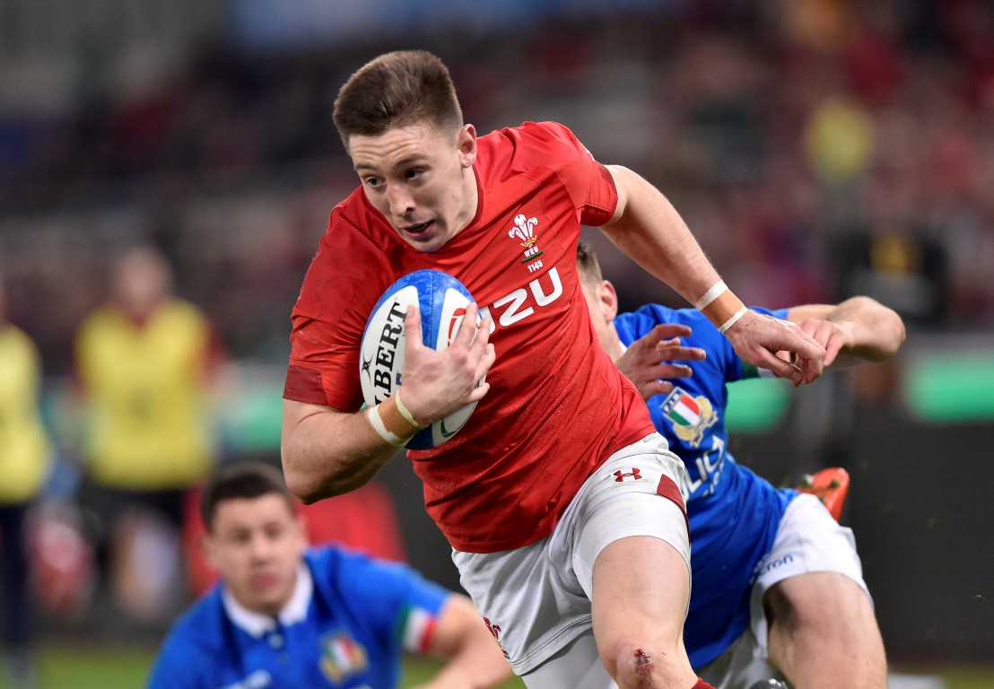 Josh Adams runs into score for Wales against Italy. Photo: Reuters
