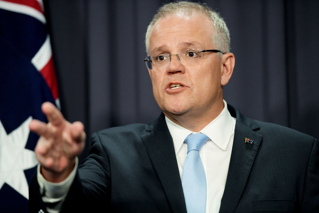 Australian Prime Minister Scott Morrison at a press conference in Canberra after the passing of...