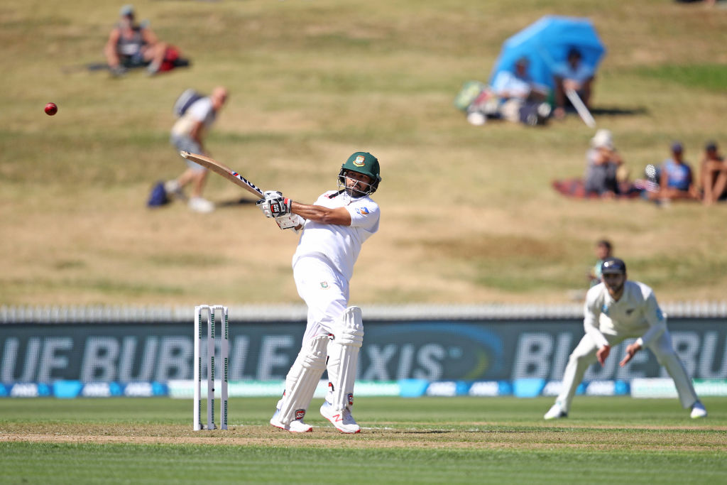 Tamim Iqbal hits out on his way to a half-century for Bangladesh against New Zealand. Photo:...