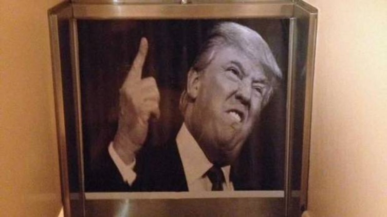 The image of Donald Trump plastered on to the urinal in the men's toilets at Methven's The...
