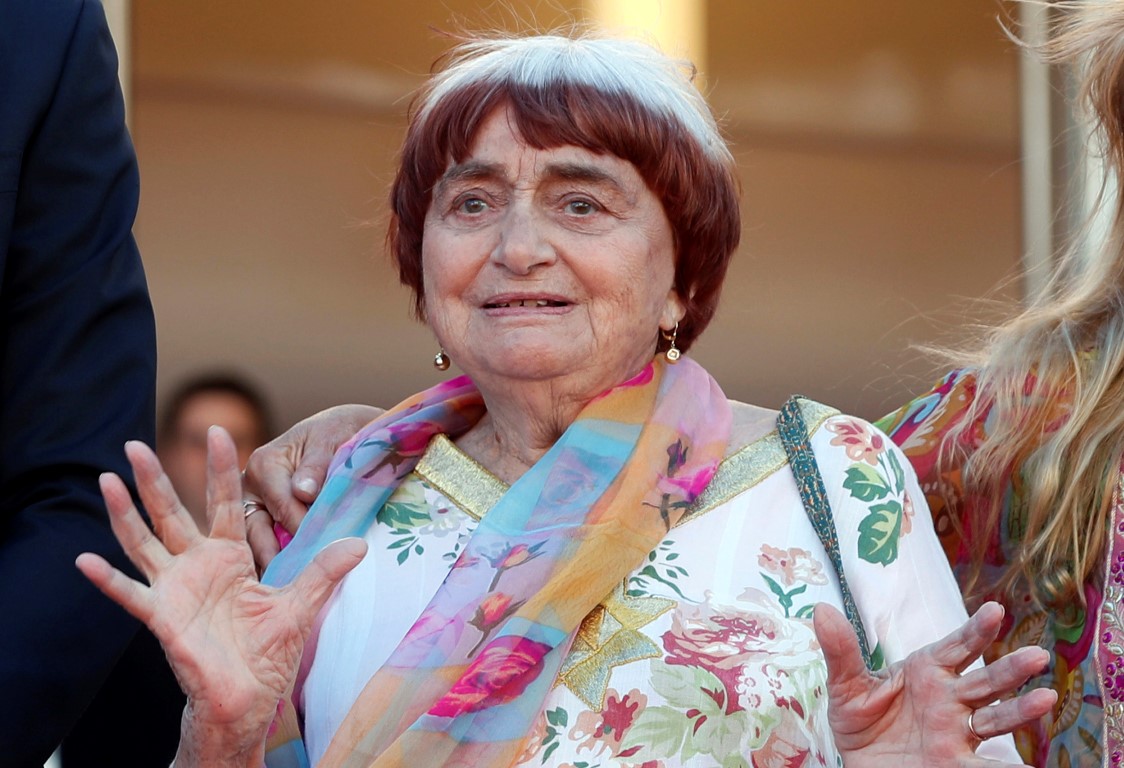 Agnes Varda appears at the screening of the film "Visages, Villages" at the Cannes film festival...