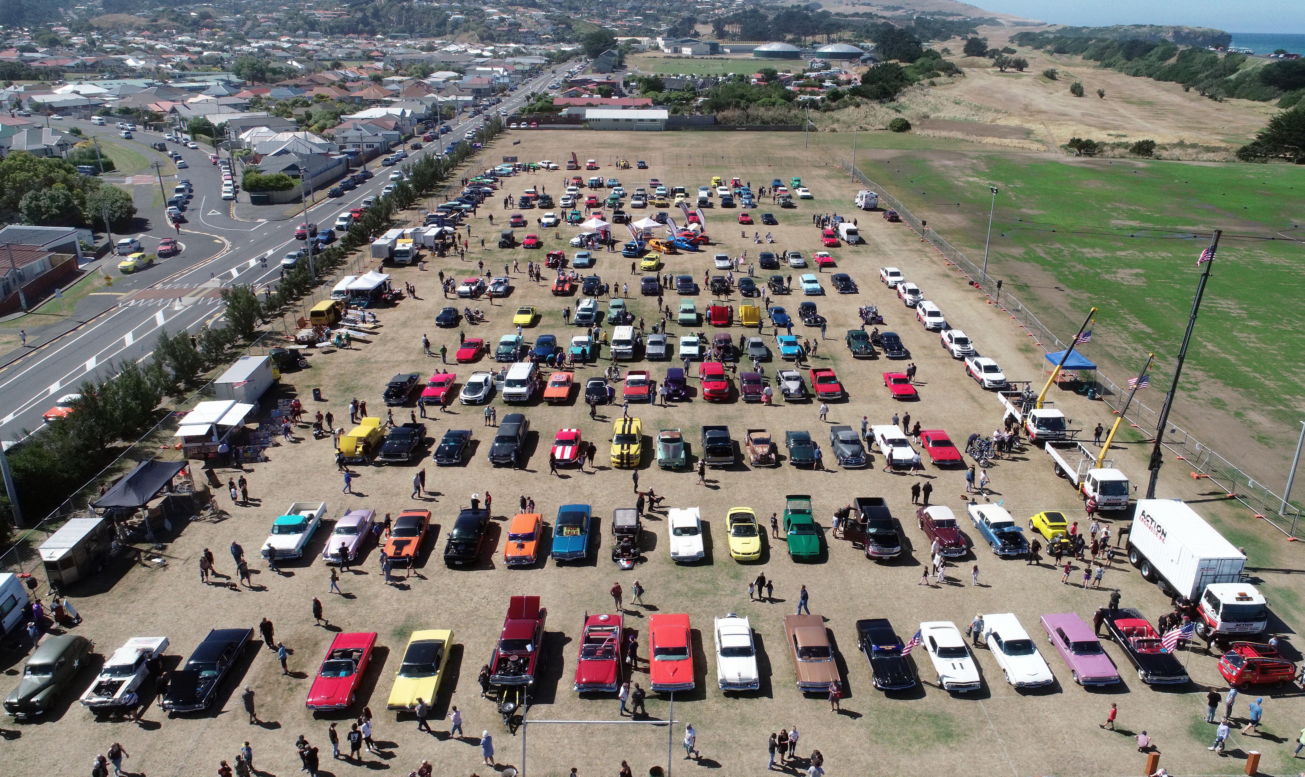 American cars, including Fords, Chevrolets, Mustangs, Dodges and Plymouths, were on display at...