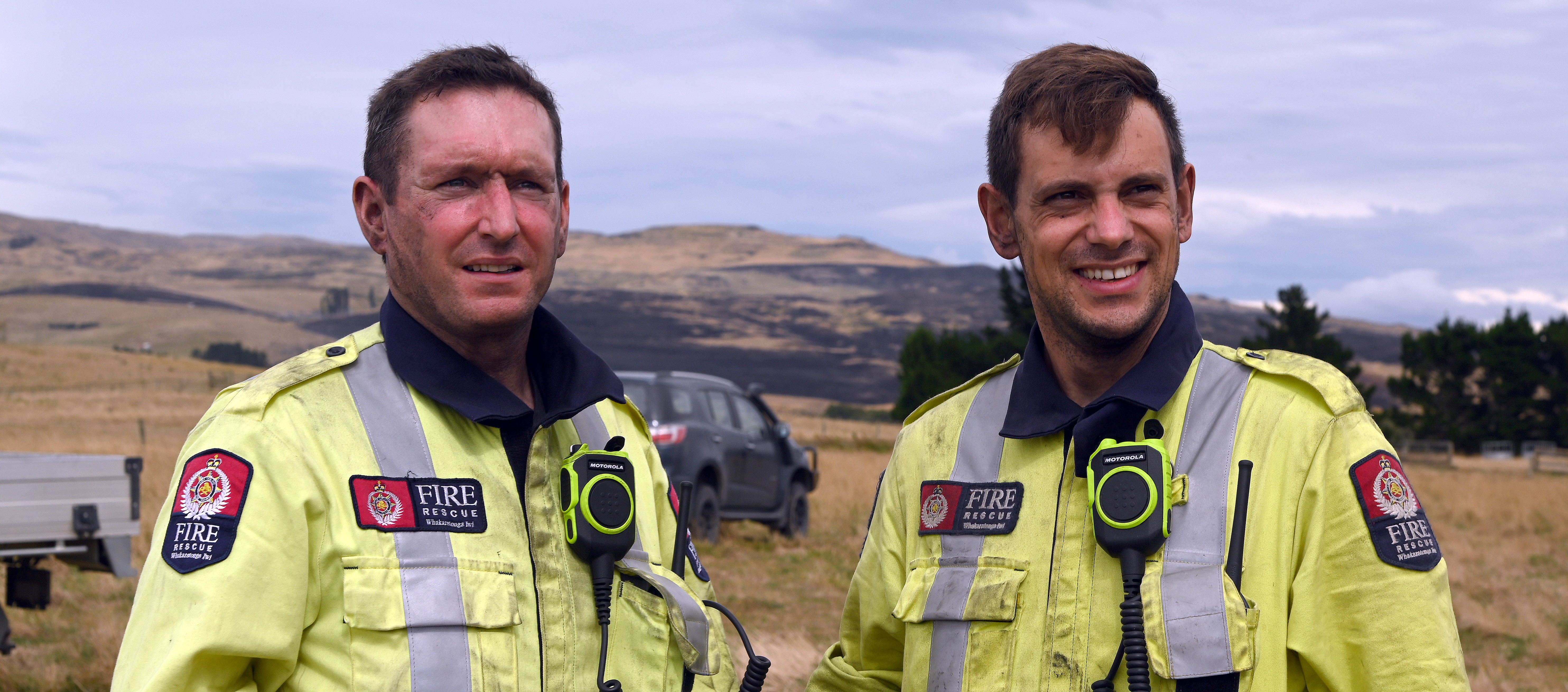 Taking a break are Mark Hurley (left), of the Alexandra Volunteer Fire Brigade and originally of...