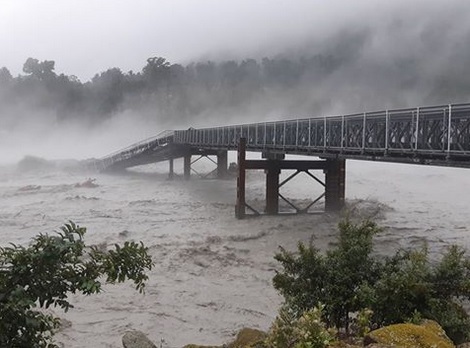 The washed-out bridge over the Waiho River in South Westland. Photo: Facebook/Civil Defence West...