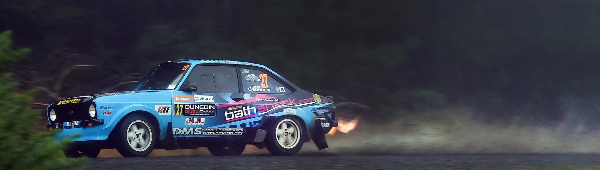 Frank Kelly, of Ireland, tears around Flagstaff yesterday in preparation for the Otago Rally. Photos: Peter McIntosh