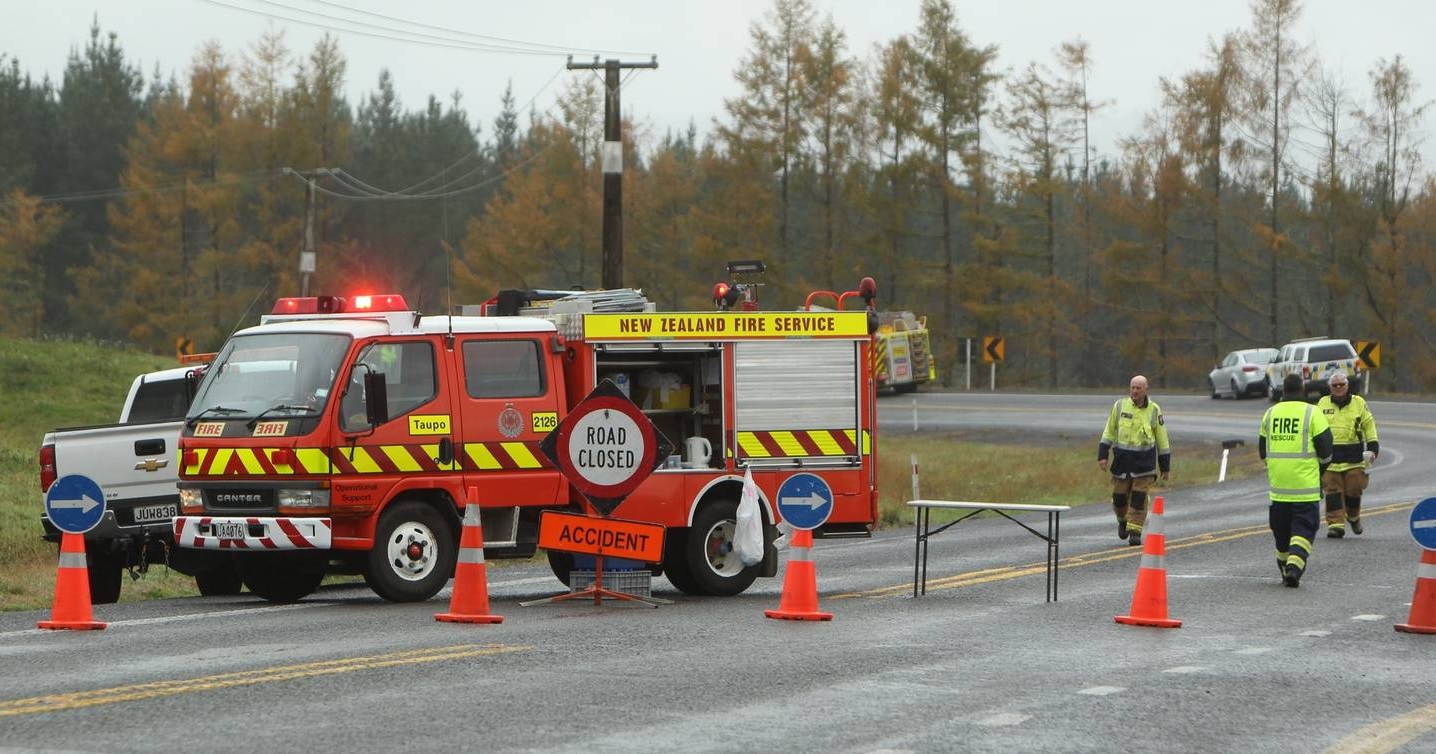 Emergency services at the crash scene, on SH1 north of Taupō. Photo: NZ Herald