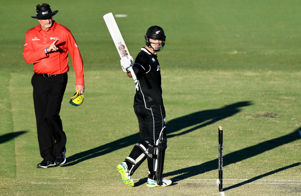 Will Young celebrates after reaching his century. Photo: Getty