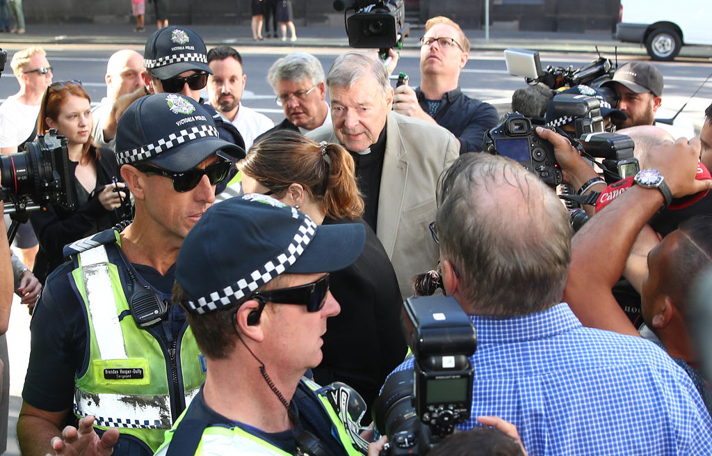 Cardinal George Pell arrives at Melbourne County Court in February. Photo: Getty