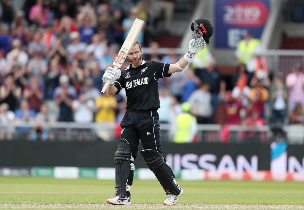 Kane Williamson celebrates reaching his century against the West Indies. Photo: Getty