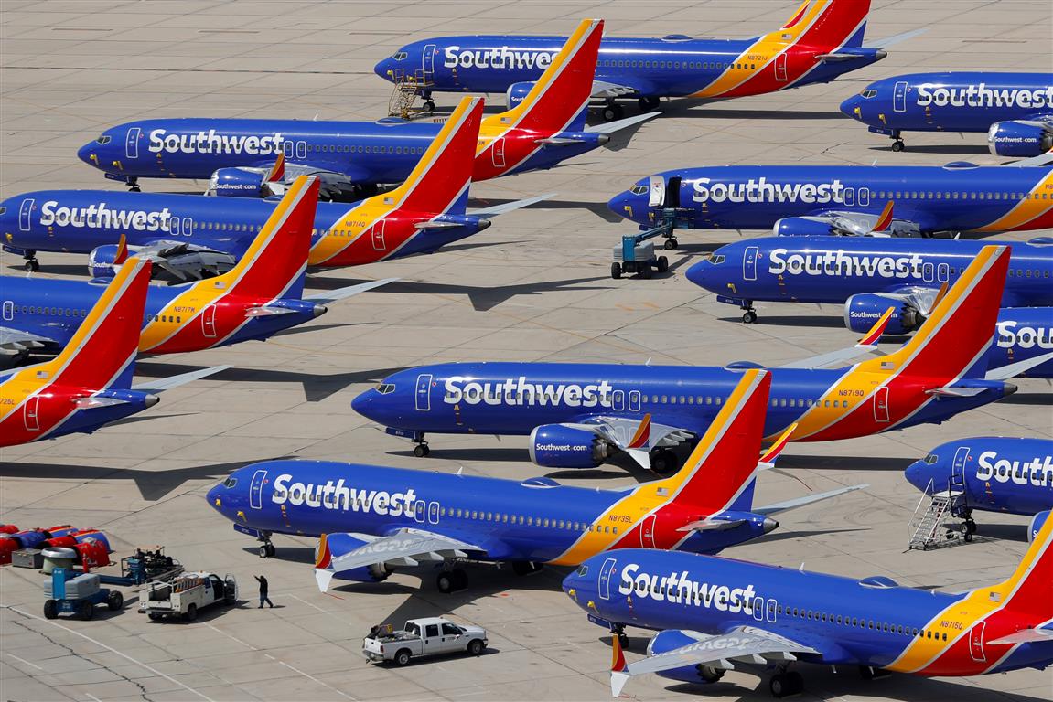Grounded Southwest Airlines Boeing 737 MAX 8 aircraft are at Victorville Airport in Victorville,...