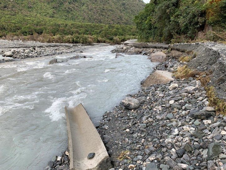 Damage to the Fox Glacier access road from a landslide in February. Photo: Supplied via RNZ