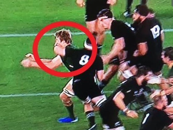 A video still showing Kieran Read's tackle on Pieter-Steph du Toit. Photo via NZ Herald