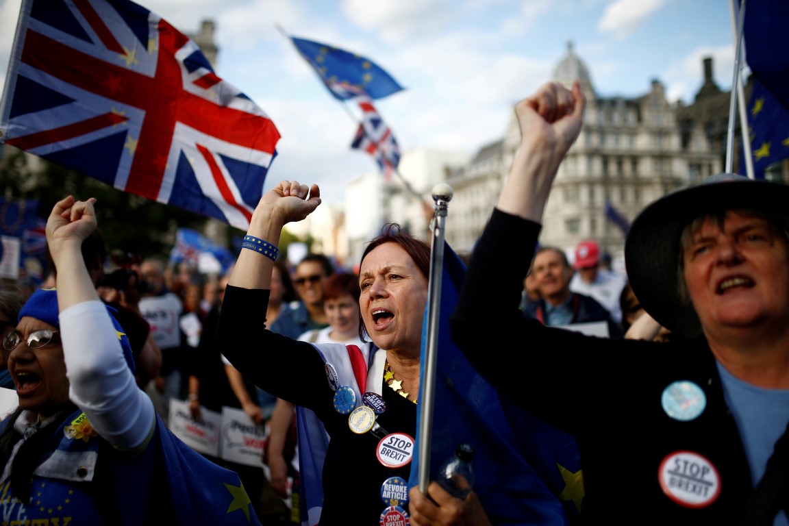 Anti-Brexit protesters outside the Houses of Parliament in London earlier this month. Photo: Reuters