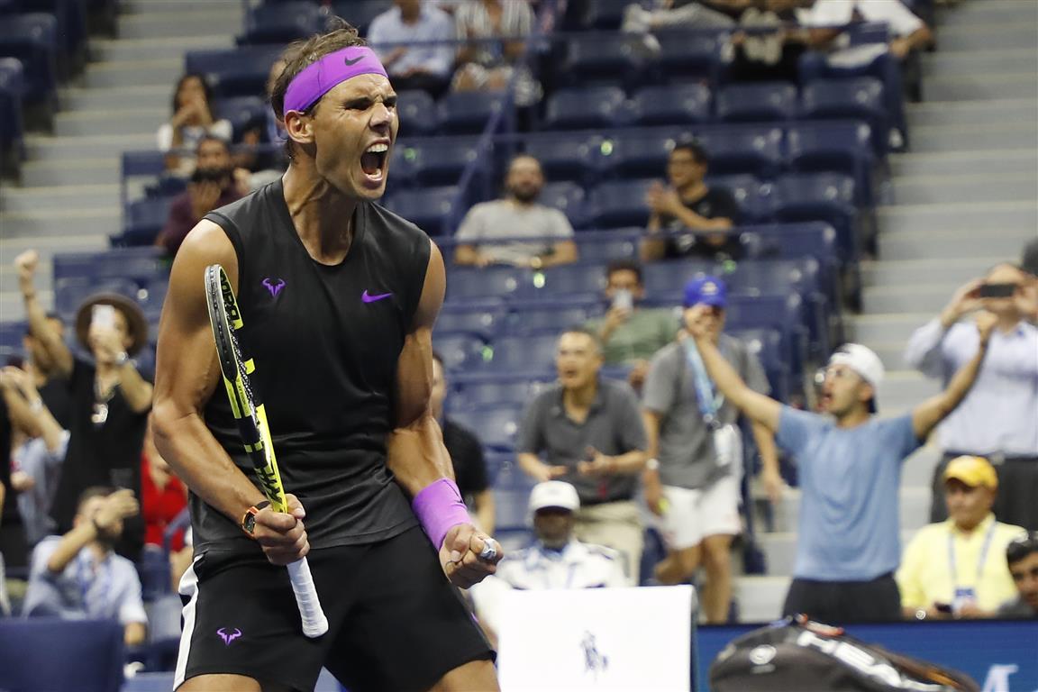 Rafael Nadal celebrates after match point against Diego Schwartzman. Photo: Geoff Burke-USA TODAY...