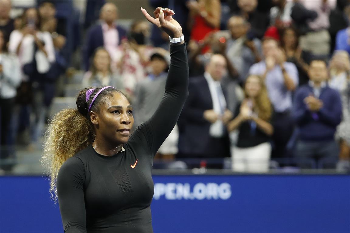 Serena Williams acknowleges the crowd after her match against Elina Svitolina. Photo: Geoff Burke...