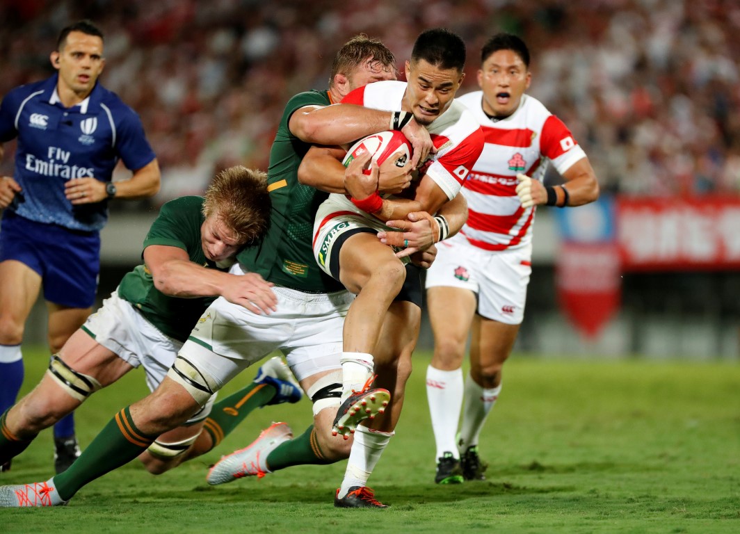 The Springboks were happy to make plenty of tackles against Japan. Photo: Reuters 