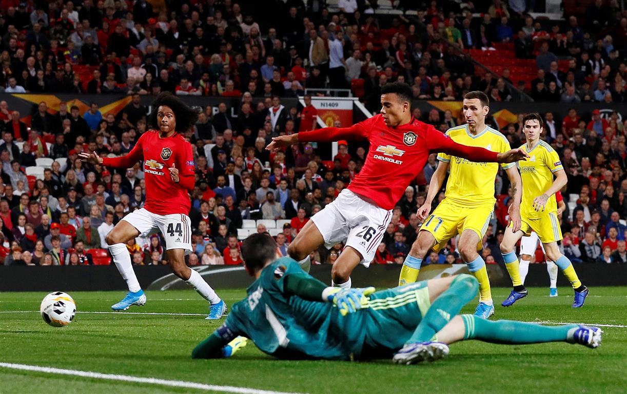 Manchester United's Mason Greenwood in action at the goalmouth. Photo: Reuters