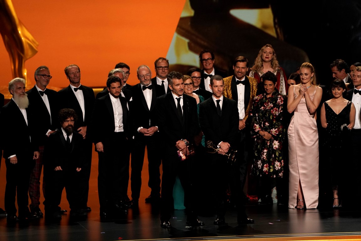 The cast of "Game of Thrones" accept the award for Outstanding Drama Series. Photo: Reuters