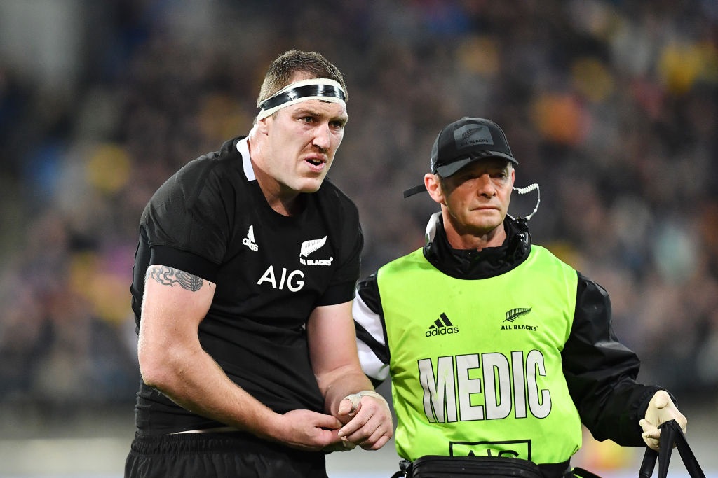 Brodie Retallick left the field with a dislocated shoulder during the All Blacks' match against...