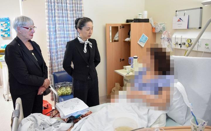 Rotorua Mayor Steve Chadwick and Chinese Ambassador to New Zealand Wu Xi visit one of the...