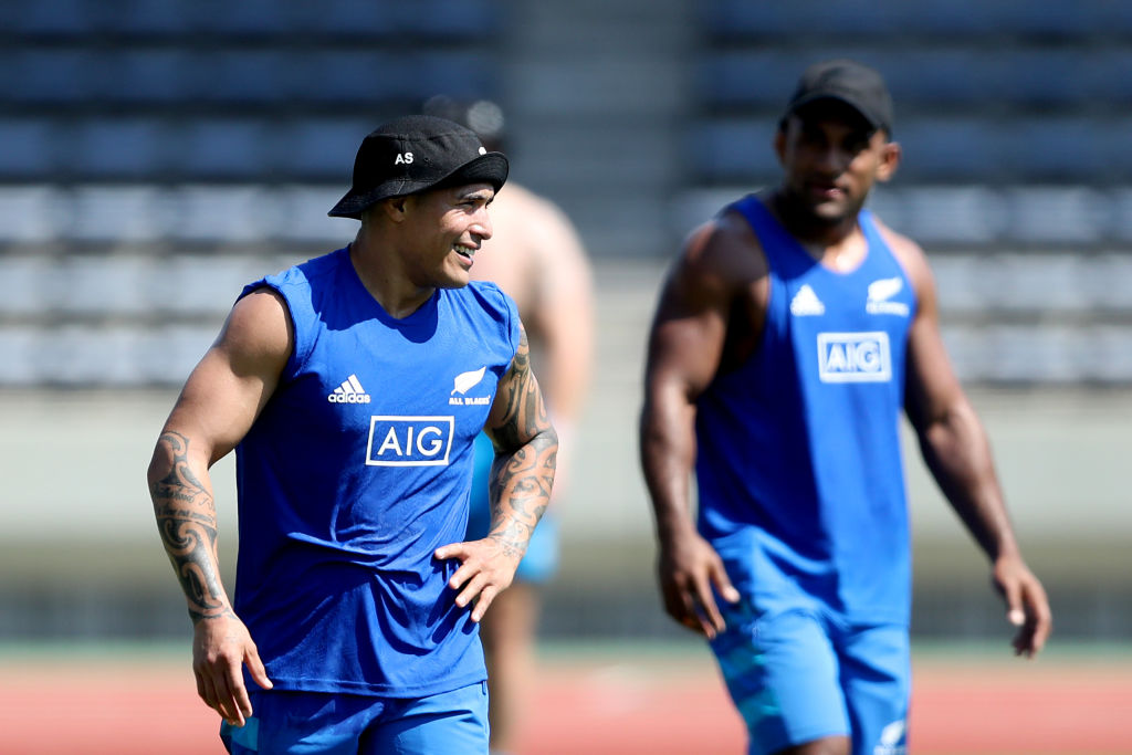 Aaron Smith takes part in an All Blacks training session in Kashiwa, Chiba, Japan. Photo: Getty...