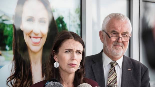 Prime Minister Jacinda Ardern with Labour Party president Nigel Haworth answered media questions...