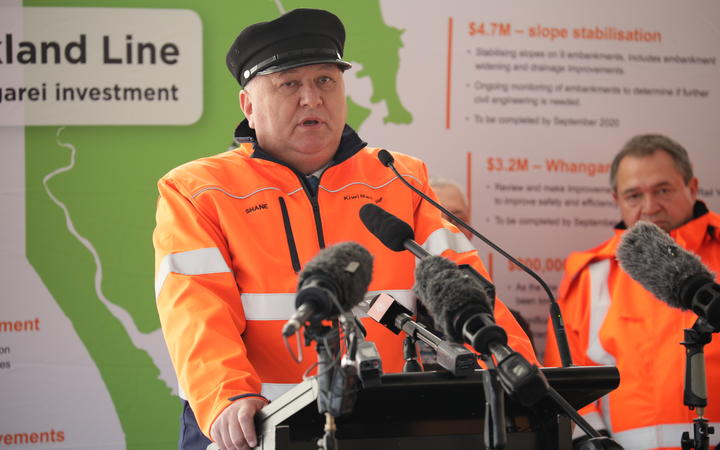 Regional Development Minister Shane Jones announcing the investment in Northland rail. Photo: RNZ