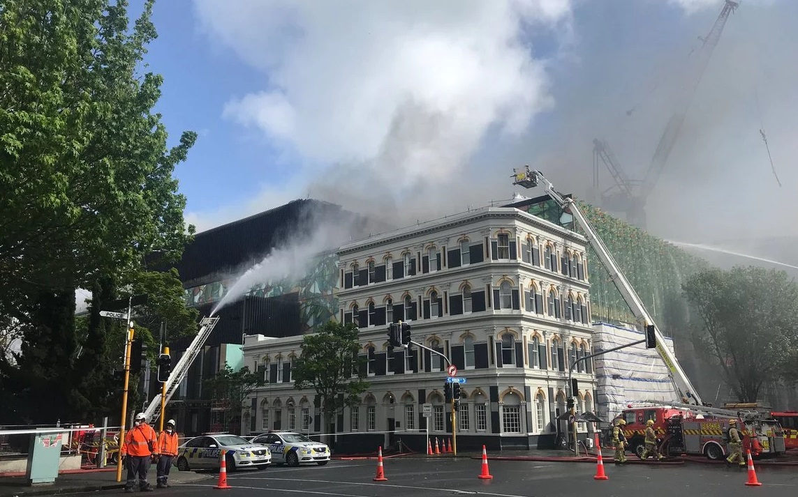 Crews battle the blaze on Wednesday morning. Photo: RNZ