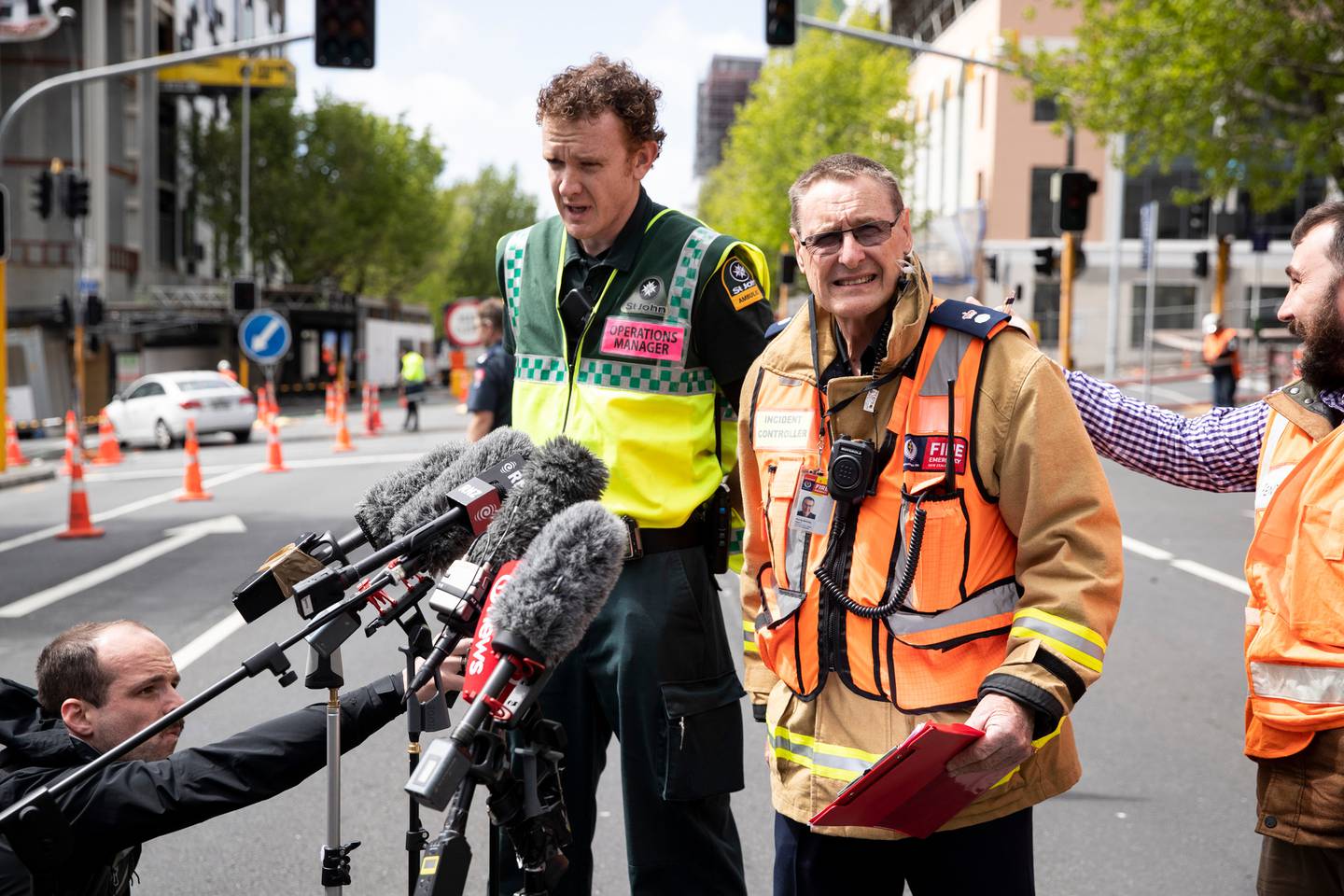 Fire and Emergency NZ Incident controller Murray Binning addresses media. Photo: NZ Herald 