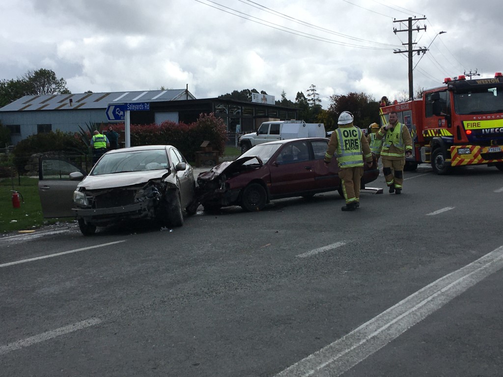 Emergency services at the crash scene this afternoon. Photo: Daniel Birchfield