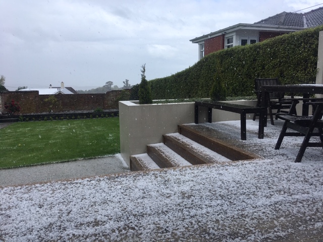 Hail in Highgate, in Dunedin, this afternoon. Photo: Supplied