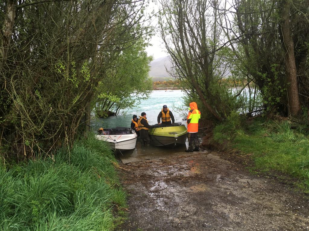 Crews prepare to launch a pair of jet boats into the Waitaki River near Duntroon in the search...