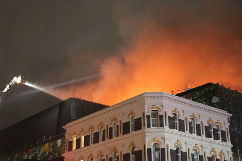 Flames were visible through the night as the fire continued to burn. Photo: RNZ