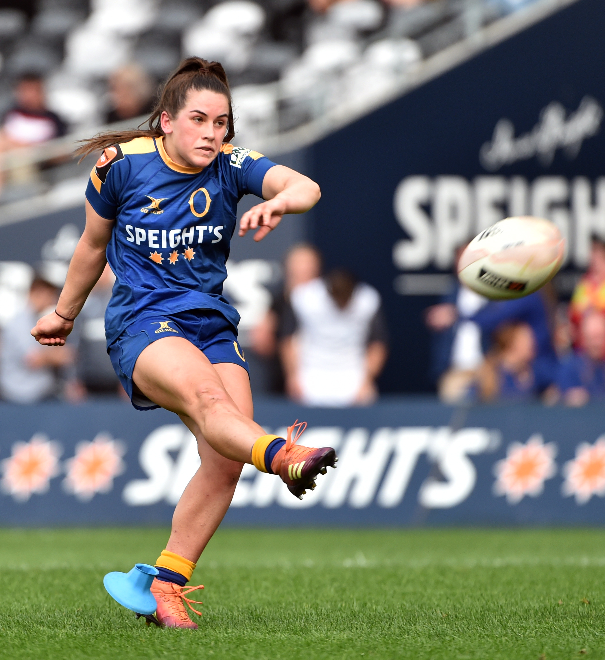 The kicking of Otago's Rosie Kelly made all the difference for the Spirit in today's final. Photo: Peter McIntosh The kicking of Otago's Rosie Kelly made all the difference for the Spirit in today's final. Photo: Peter McIntosh