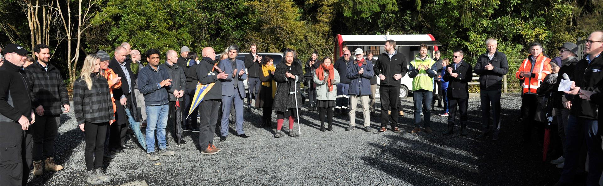 About 50 people, including those involved in the construction, attended a ceremony at the Ross Creek reservoir yesterday. Photo: Christine O'Connor